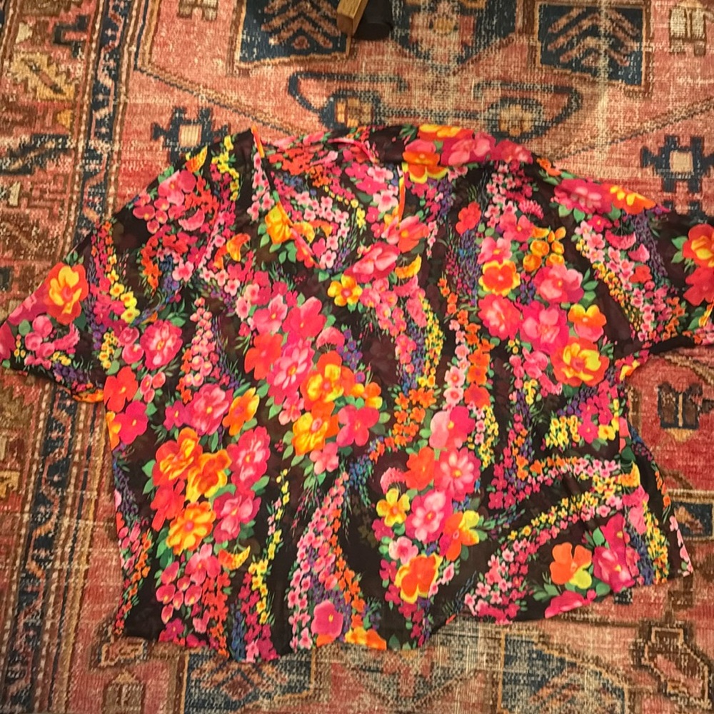 Show Me Your Mumu Floral boxy Shook Tunic Top Sz S cover up